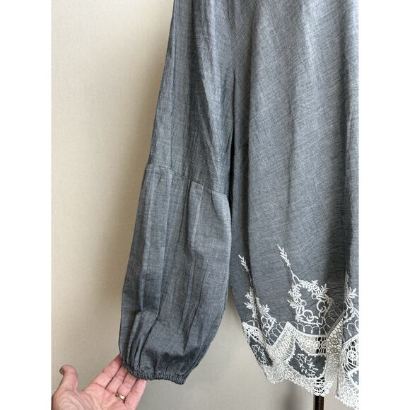 Du Jour Women’s 2XL Gray Peasant Blouse Embroidered Tasseled Cotton - Picture 4 of 14